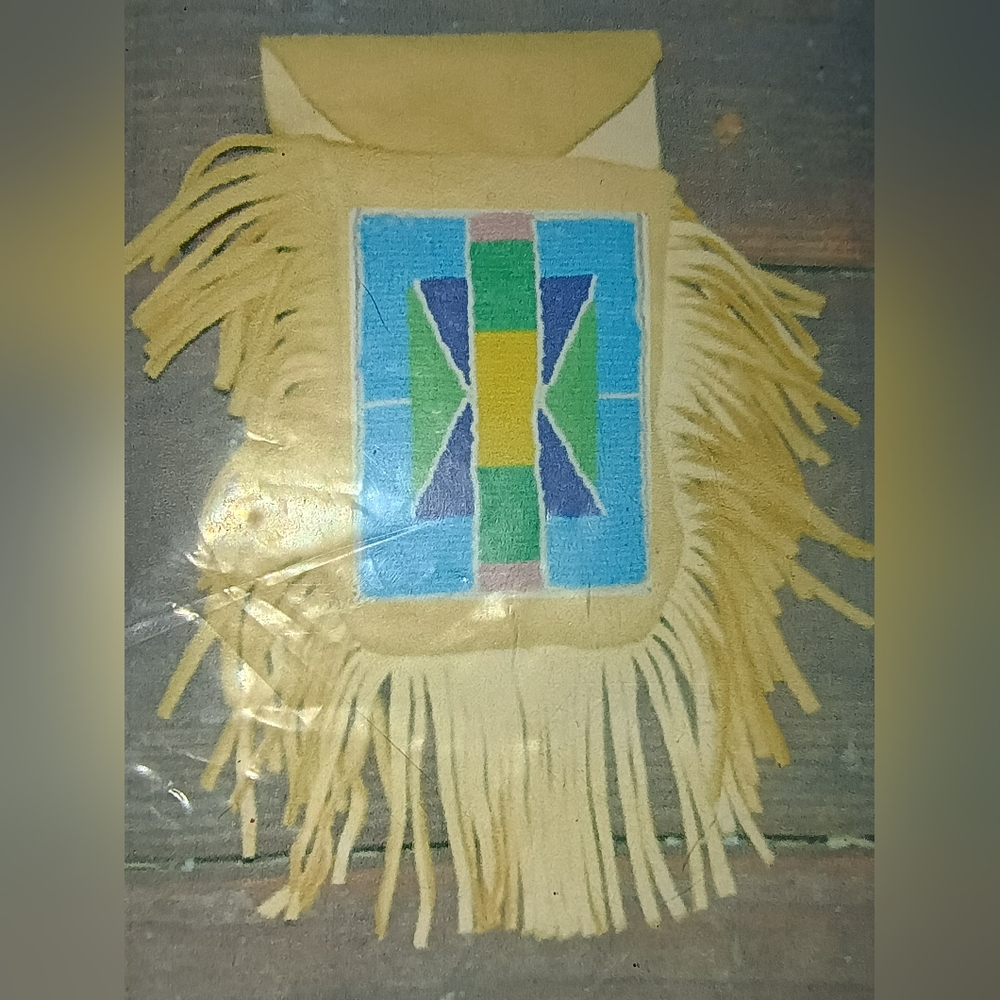 Fringed Leather Seed Bead Native Pouch Vtg Kit